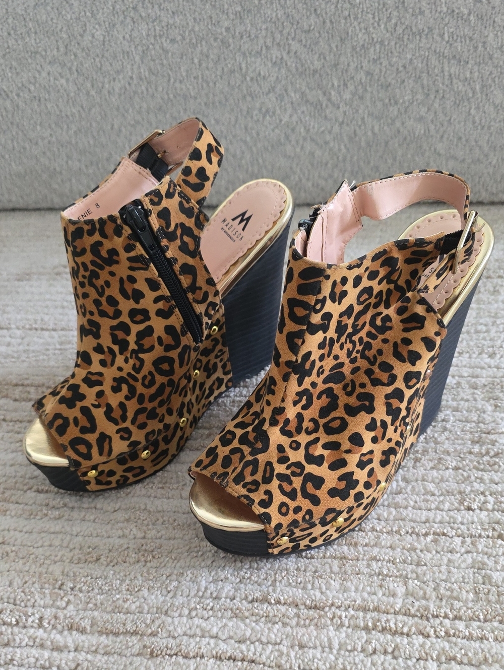 Madison Leopard Print Peep-Toe Wedge Sandals
